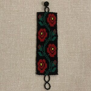 🌷3 for $25🌷Handmade, US OS, Black Red Green & Yellow Hand Beaded Floral Bracelet
